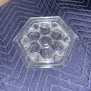 Hexagonal Clear Glass Candy Dish - Floral Motif